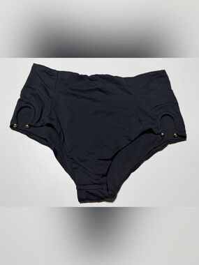 Victoria's Secret Black High-Waist Bikini Bottom - Gold Hardware - Size M